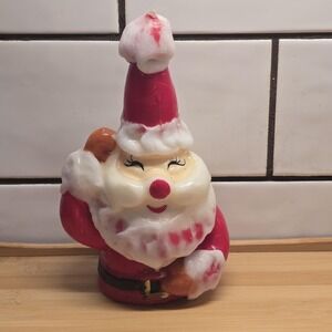 Vintage Winking Santa Clause Red‎ White Christmas Novelty Wax Candle 7.5"